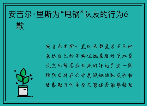 安吉尔·里斯为“甩锅”队友的行为道歉 安吉尔·里斯为“甩锅”队友的行为道歉